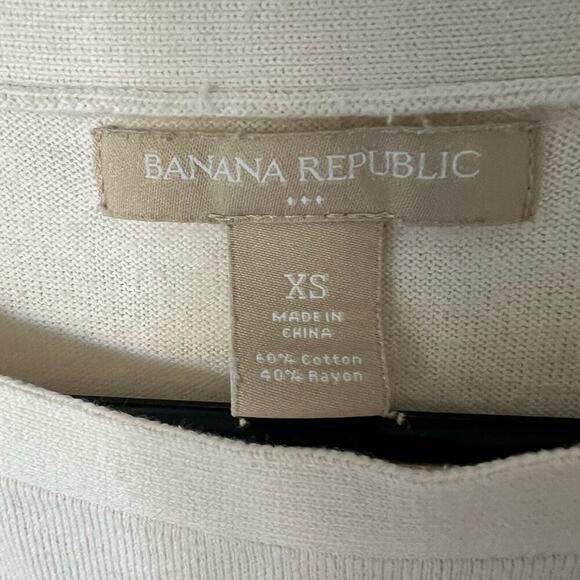 Banana Republic Stripe Button Sweater White Mustard Cotton Rayon Nautical XS - Picture 2 of 5